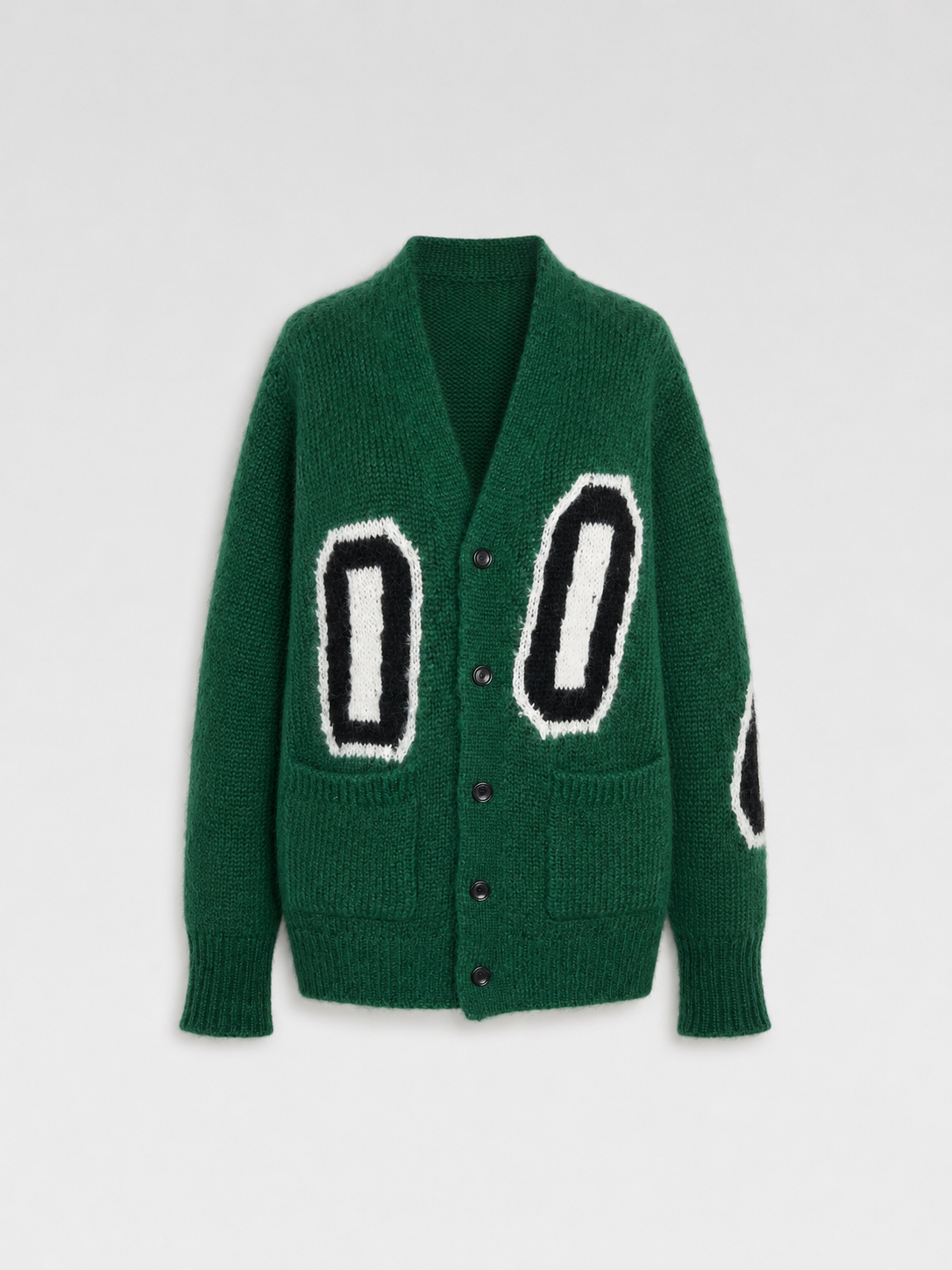 Louis Vuitton Mohair Intarsia Logo Wool Cardigan – Emerald Green Graphic Knit Sweater