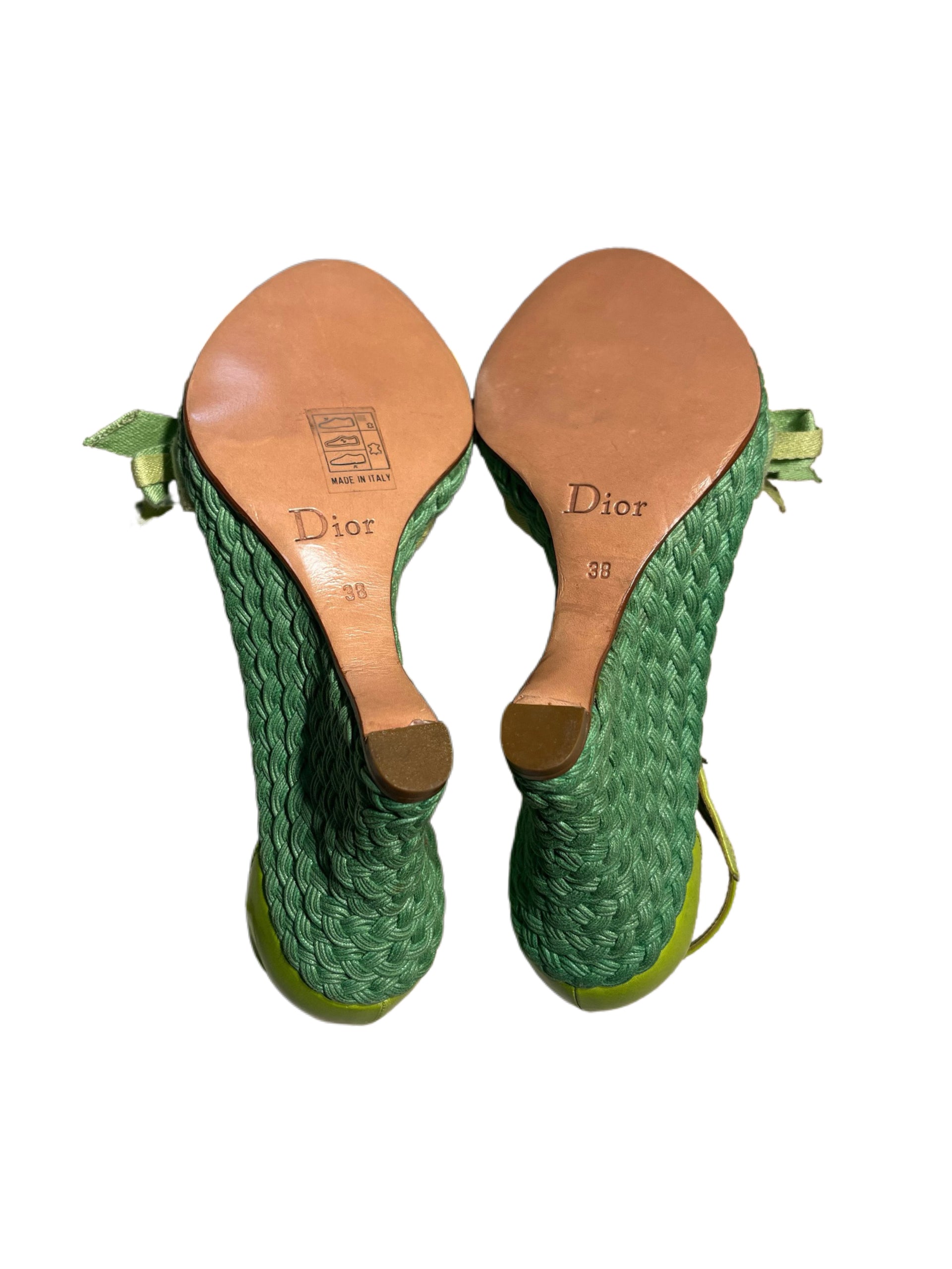Christian Dior by John Galliano SS2007 Runway Sandals – Madame Butterfly Lime Green Silk Bow Wedge Heels Rare Museum Archive Piece Italy