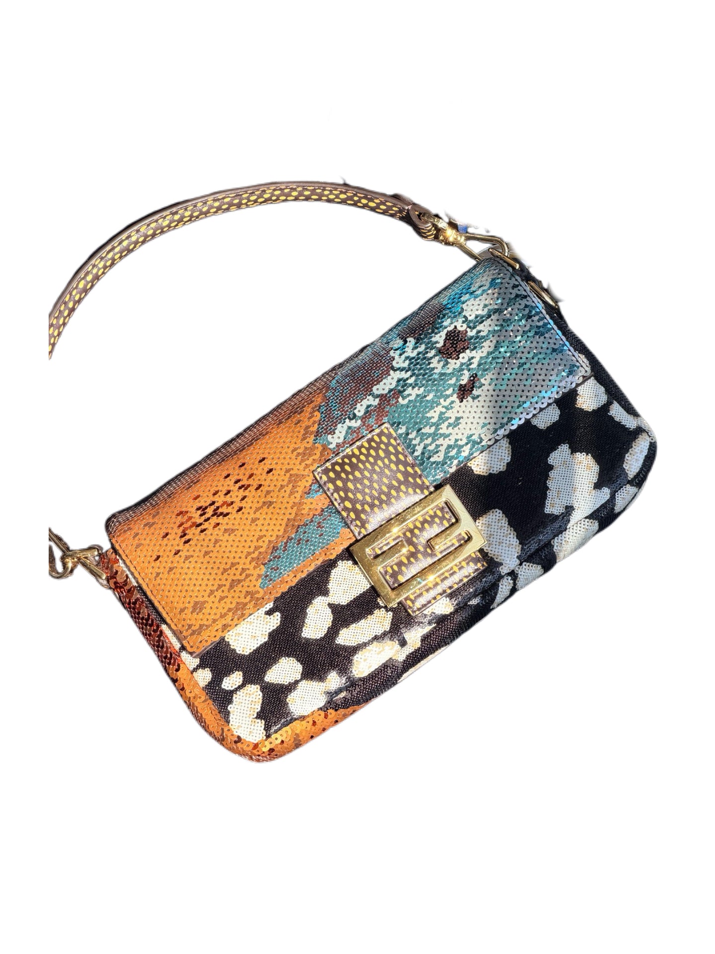 Fendi SS2025 Runway Baguette Bag – Sequin Butterfly Pattern Multicolor Shoulder Bag Dual Strap Rare Statement Piece Italy
