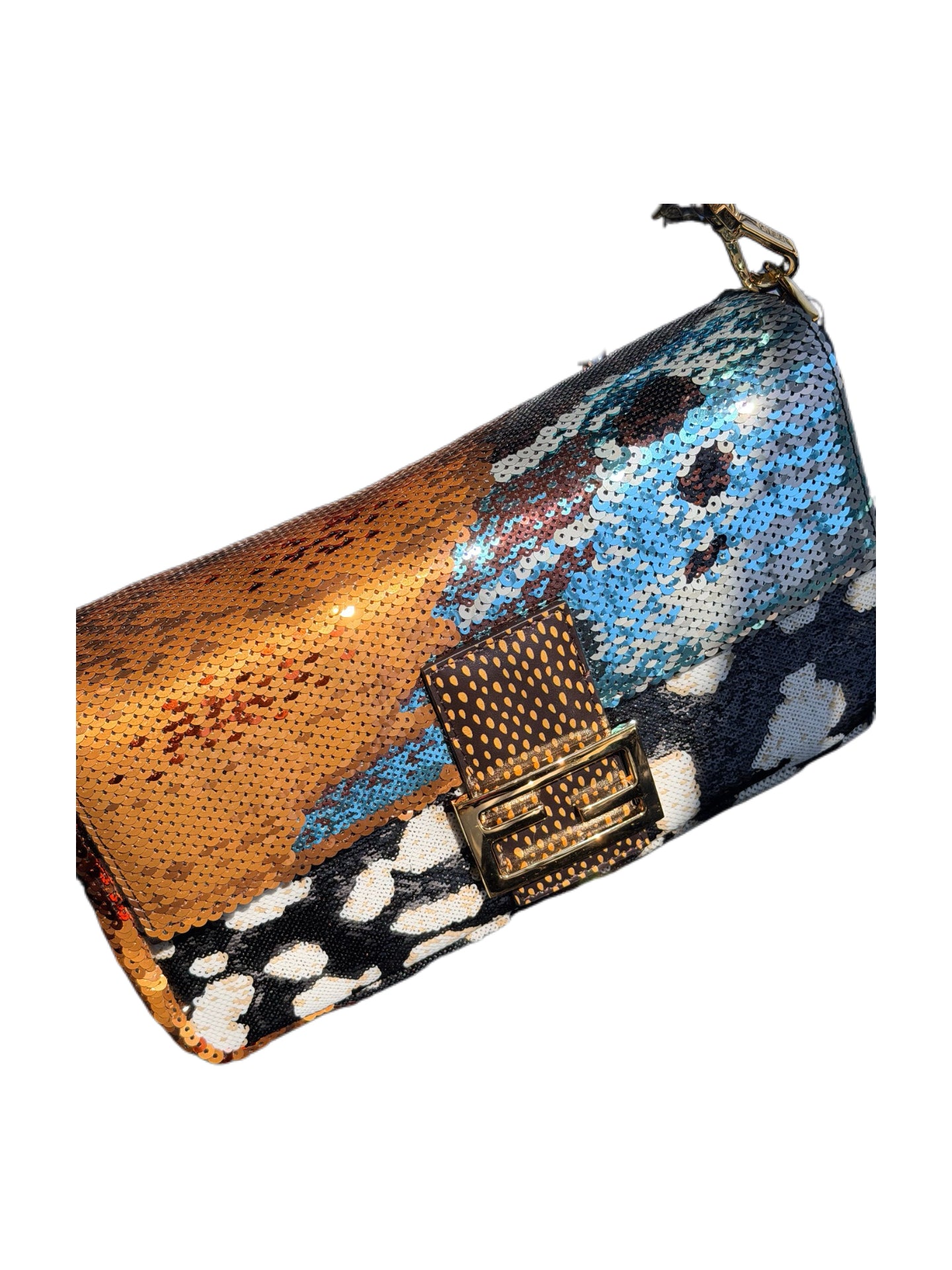 Fendi SS2025 Runway Baguette Bag – Sequin Butterfly Pattern Multicolor Shoulder Bag Dual Strap Rare Statement Piece Italy