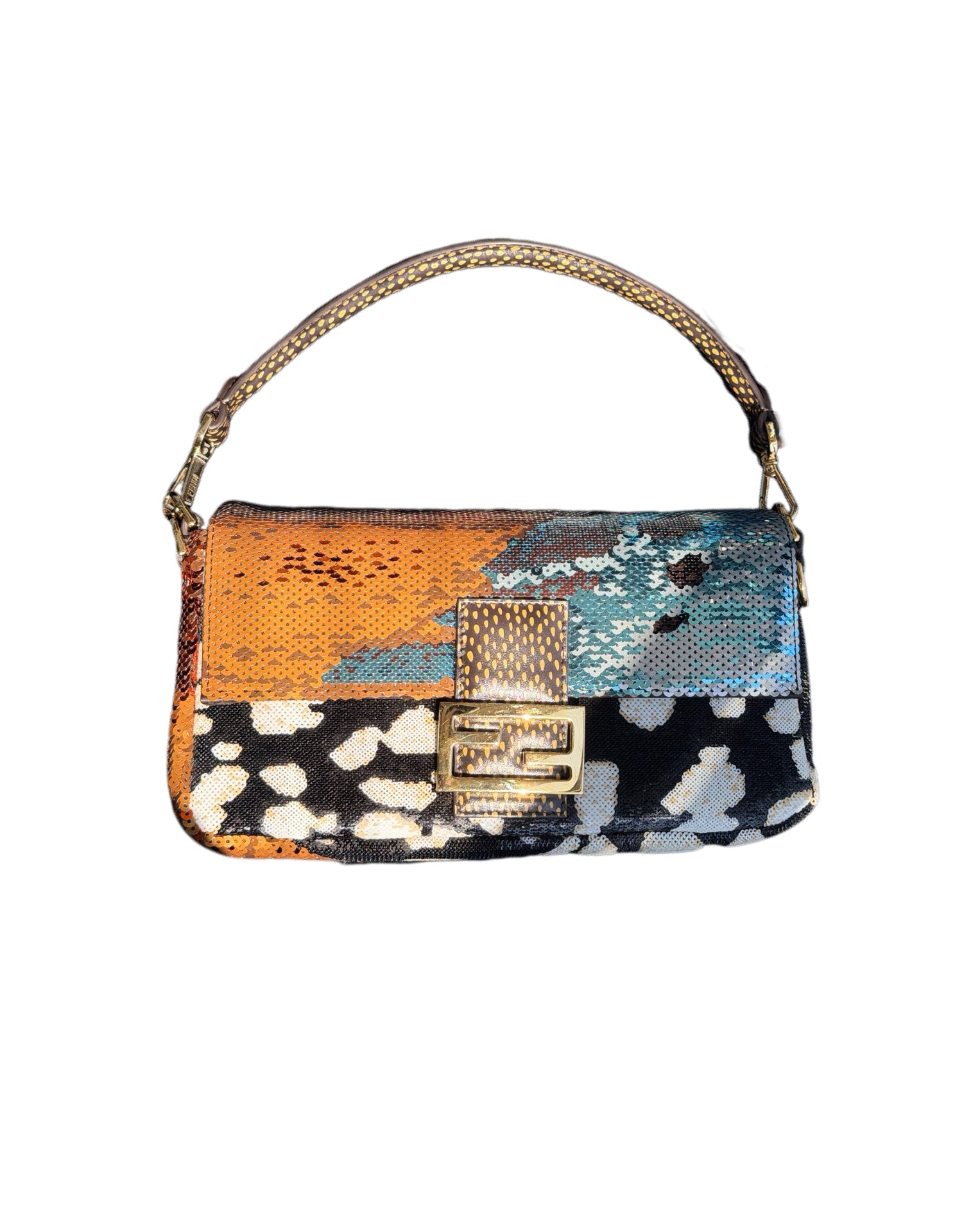Fendi SS2025 Runway Baguette Bag – Sequin Butterfly Pattern Multicolor Shoulder Bag Dual Strap Rare Statement Piece Italy