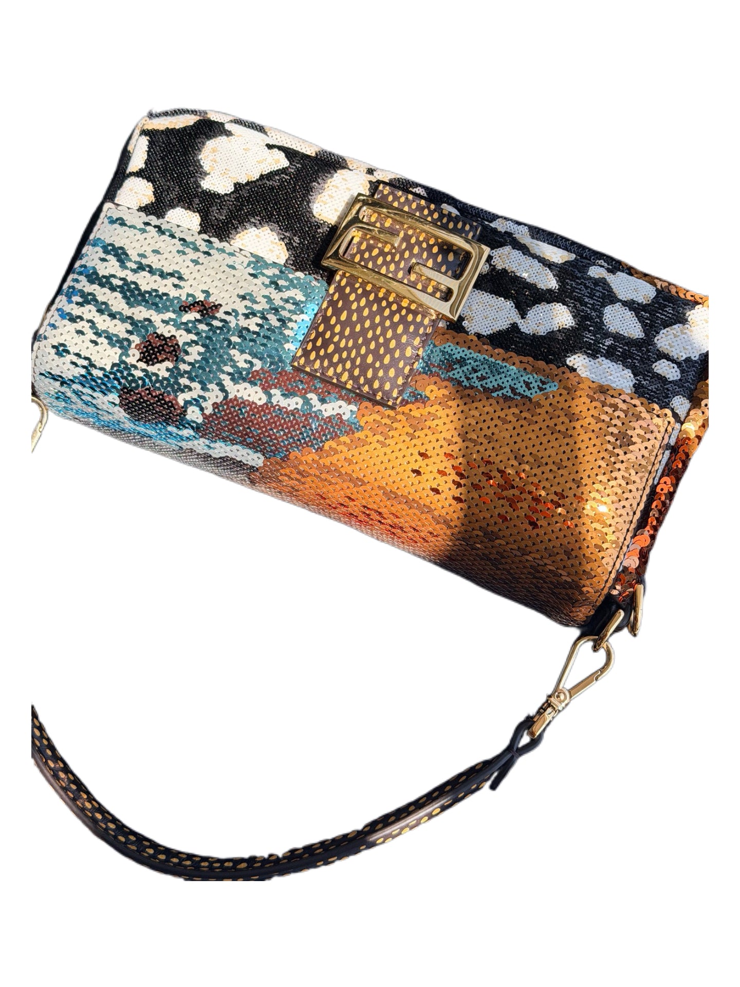 Fendi SS2025 Runway Baguette Bag – Sequin Butterfly Pattern Multicolor Shoulder Bag Dual Strap Rare Statement Piece Italy