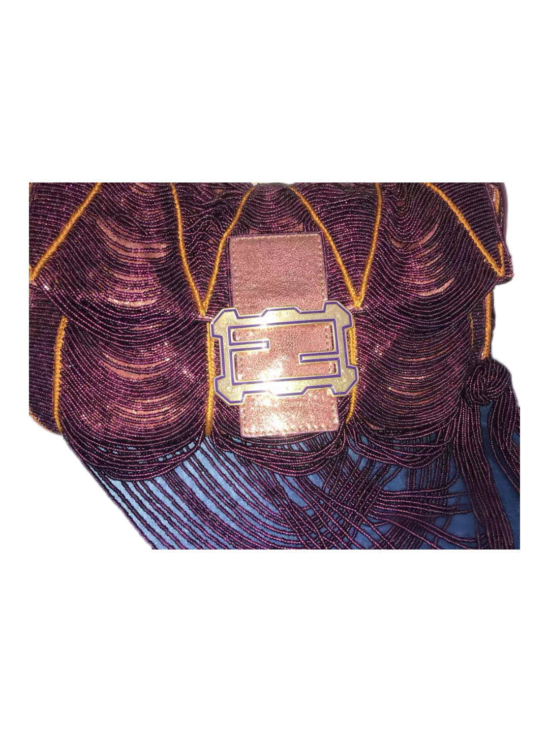 Fendi Vintage Beaded Fringe Baguette Bag – Purple Hand Embroidered Sequin & Tassel Rare Museum Quality Collectible Shoulder Bag Italy