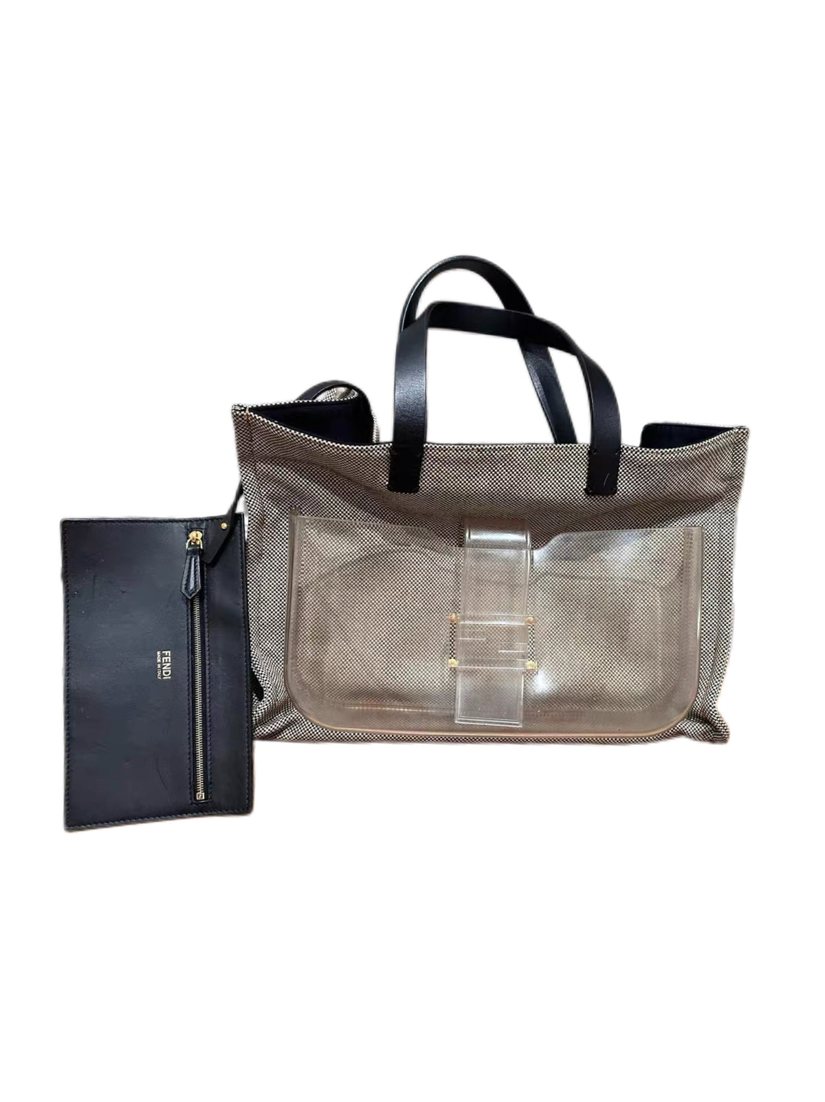 Fendi Runway Baguette Carrier Tote Bag – Transparent Panel Oversized Canvas Leather Rare Collector Utility Bag Italy