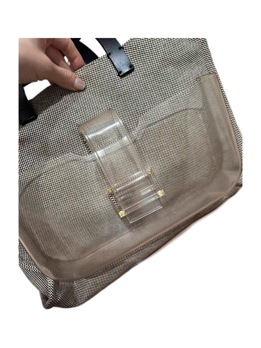 Fendi Runway Baguette Carrier Tote Bag – Transparent Panel Oversized Canvas Leather Rare Collector Utility Bag Italy