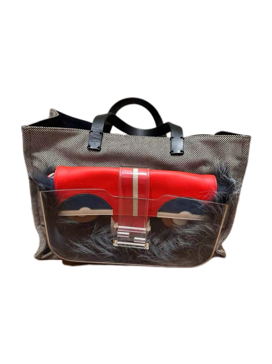 Fendi Runway Baguette Carrier Tote Bag – Transparent Panel Oversized Canvas Leather Rare Collector Utility Bag Italy