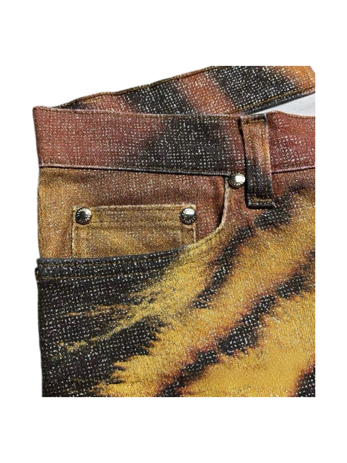 Roberto Cavalli 2001 Runway Tiger Print Low-Rise Glitter Denim Jeans – Y2K Archive Rare Piece (Made in Italy)