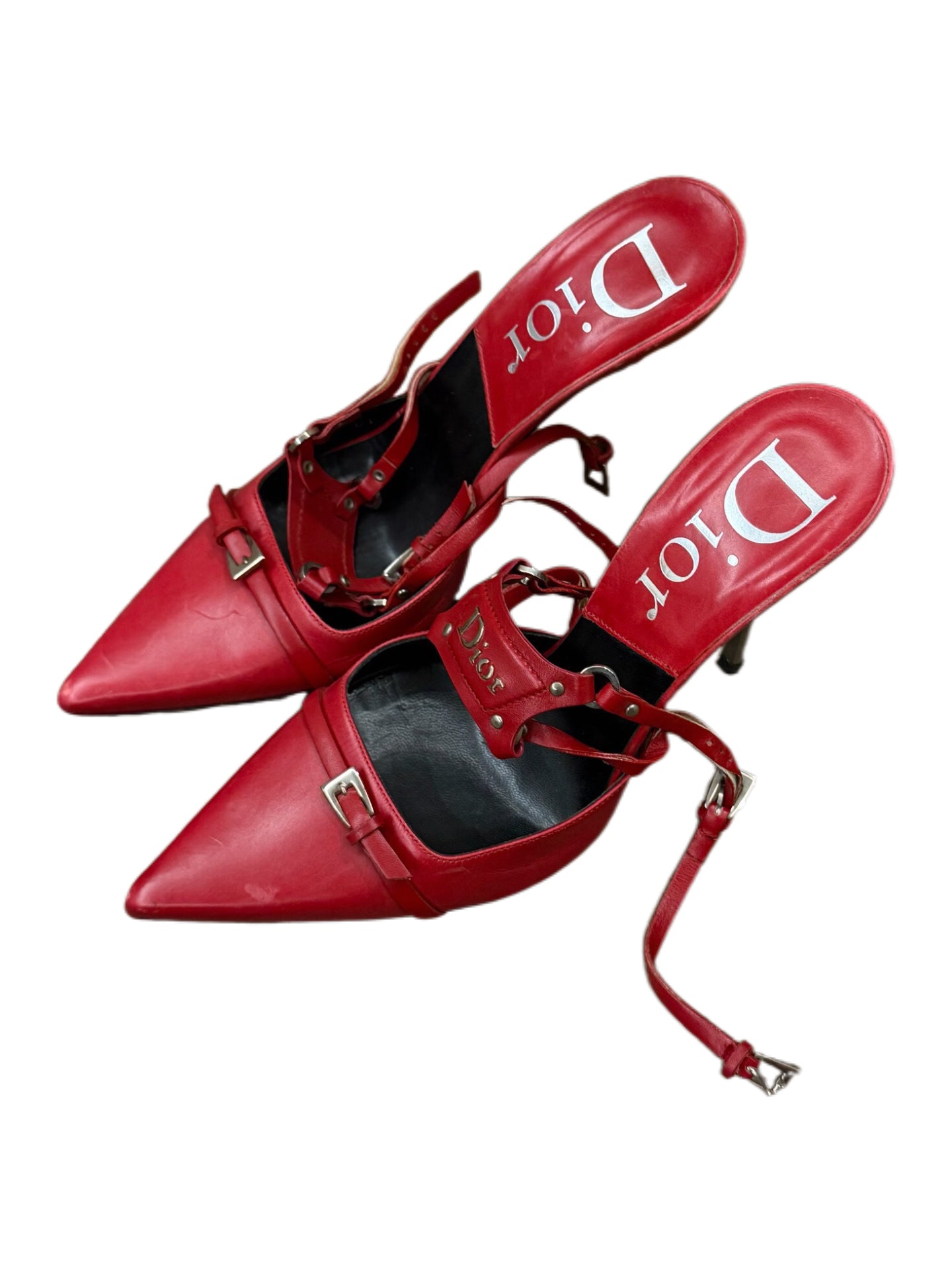 Dior by John Galliano Punk Strap Mule Heels – Red Leather Harness Stiletto Pumps