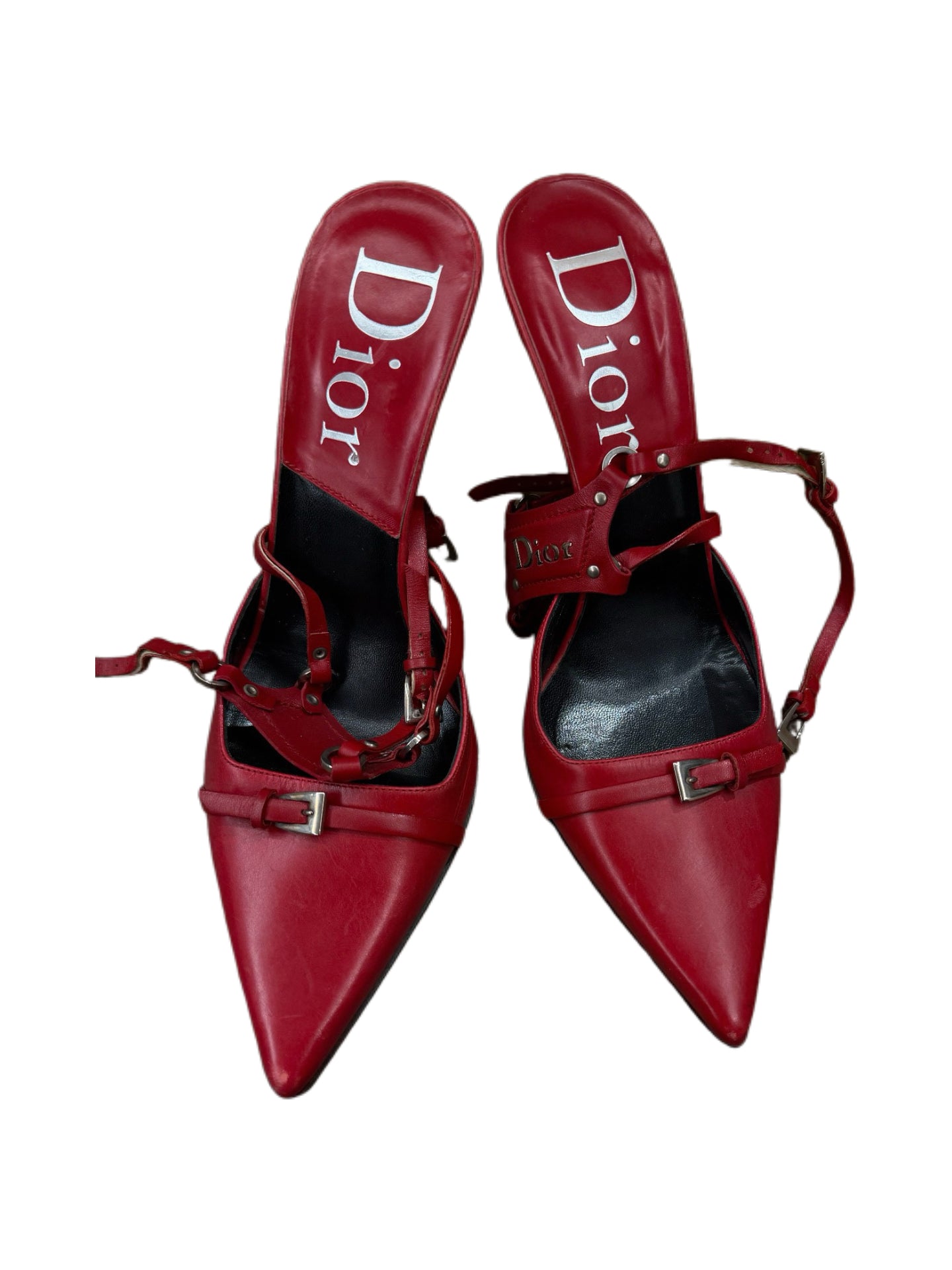 Dior by John Galliano Punk Strap Mule Heels – Red Leather Harness Stiletto Pumps