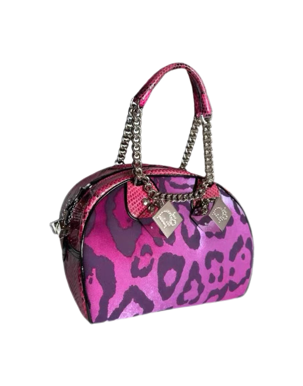 Christian Dior by John Galliano Vintage Purple Leopard Boston Bag – Dice Charm Graphic Archive Handbag