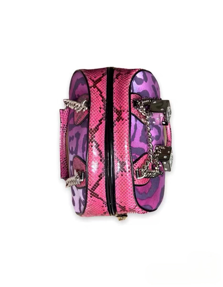 Christian Dior by John Galliano Vintage Purple Leopard Boston Bag – Dice Charm Graphic Archive Handbag
