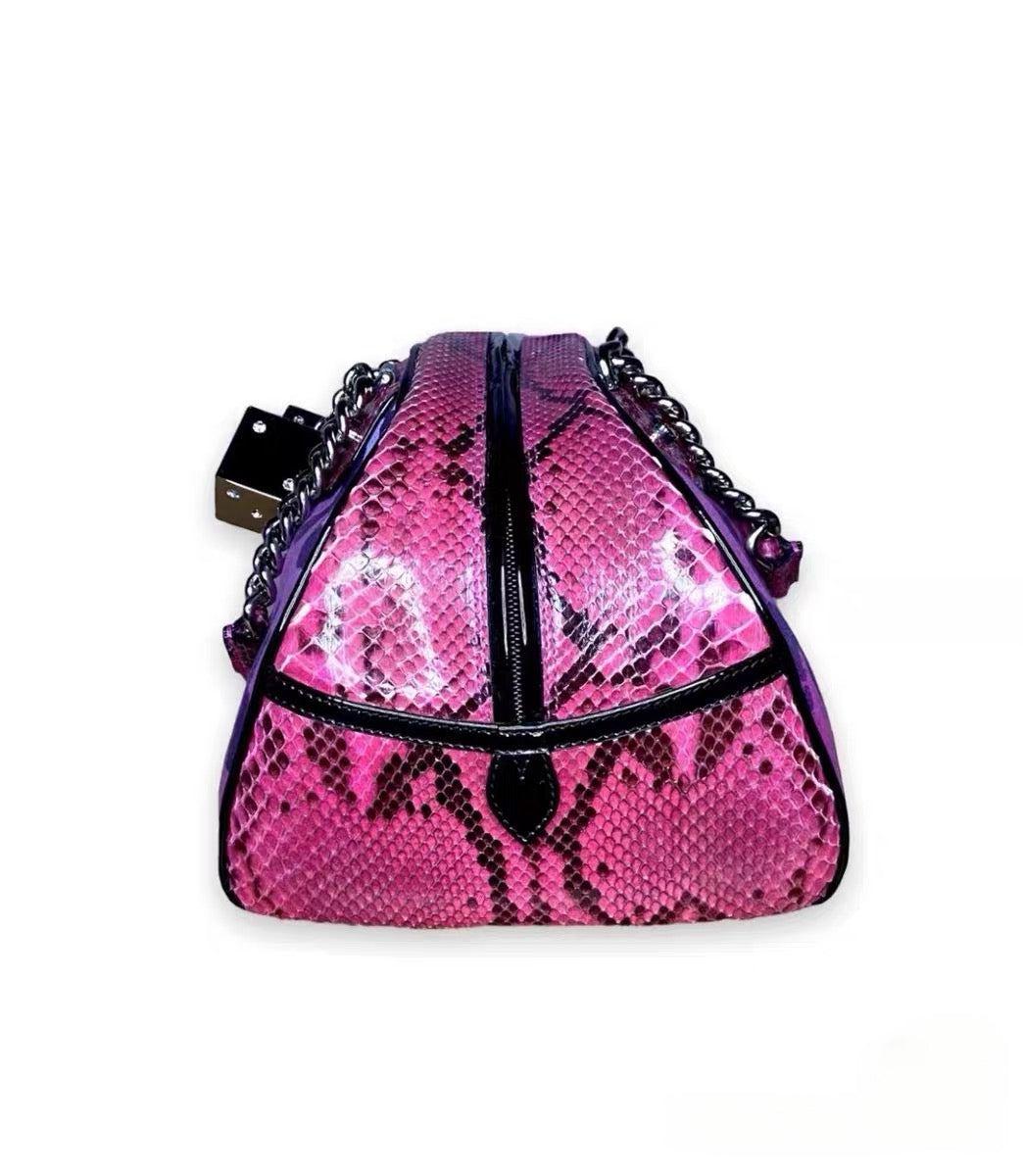 Christian Dior by John Galliano Vintage Purple Leopard Boston Bag – Dice Charm Graphic Archive Handbag