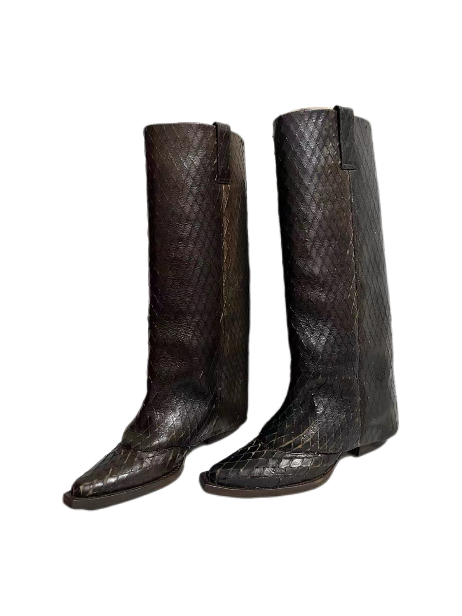 Givenchy Python Embossed Leather Knee-High Boots – Archive Snakeskin Pattern Riding Boots