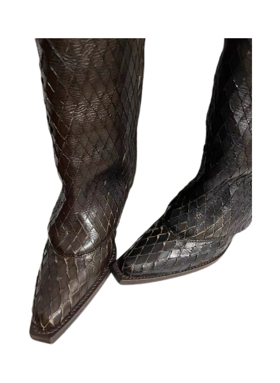 Givenchy Python Embossed Leather Knee-High Boots – Archive Snakeskin Pattern Riding Boots
