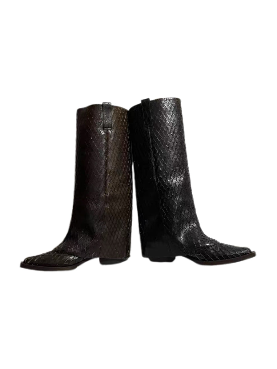 Givenchy Python Embossed Leather Knee-High Boots – Archive Snakeskin Pattern Riding Boots