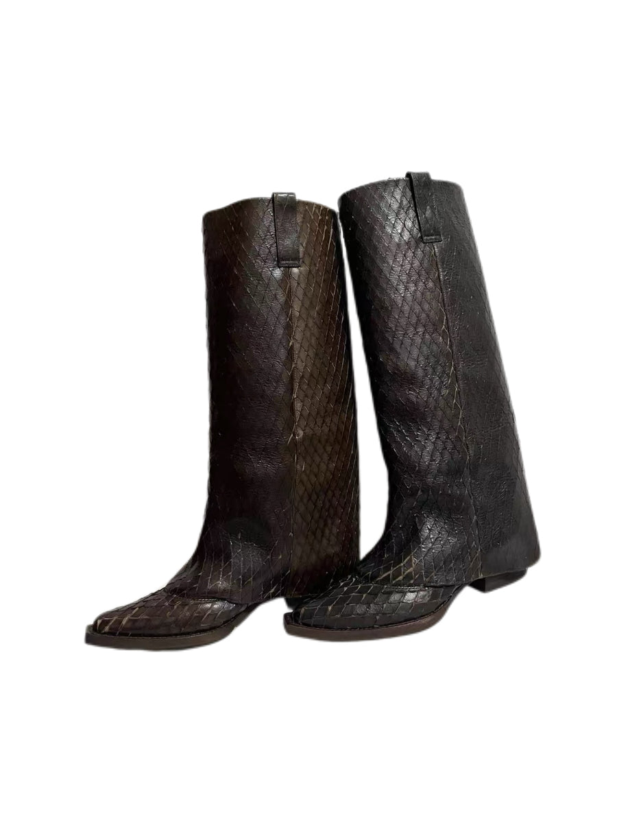 Givenchy Python Embossed Leather Knee-High Boots – Archive Snakeskin Pattern Riding Boots