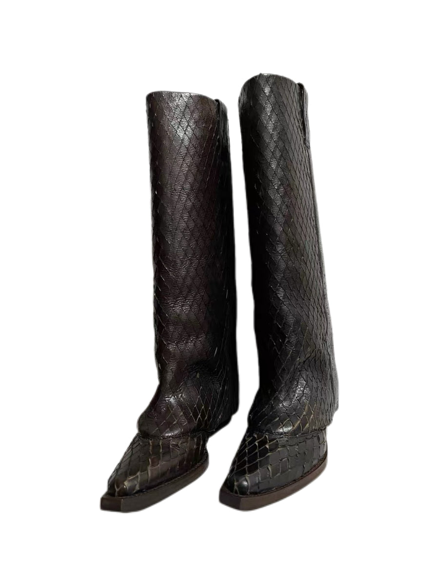 Givenchy Python Embossed Leather Knee-High Boots – Archive Snakeskin Pattern Riding Boots