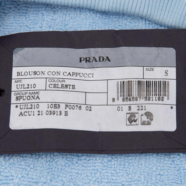 Prada Celeste Blue Floral Jacquard Hooded Button-Up Jacket