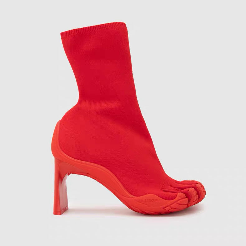 Balenciaga Vibram Toe Heeled Sock Boots in Red
