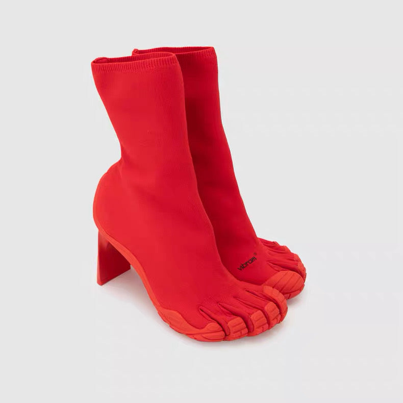 Balenciaga Vibram Toe Heeled Sock Boots in Red