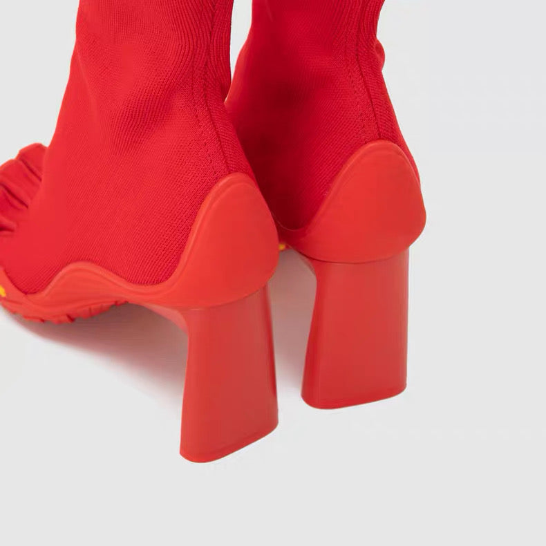 Balenciaga Vibram Toe Heeled Sock Boots in Red