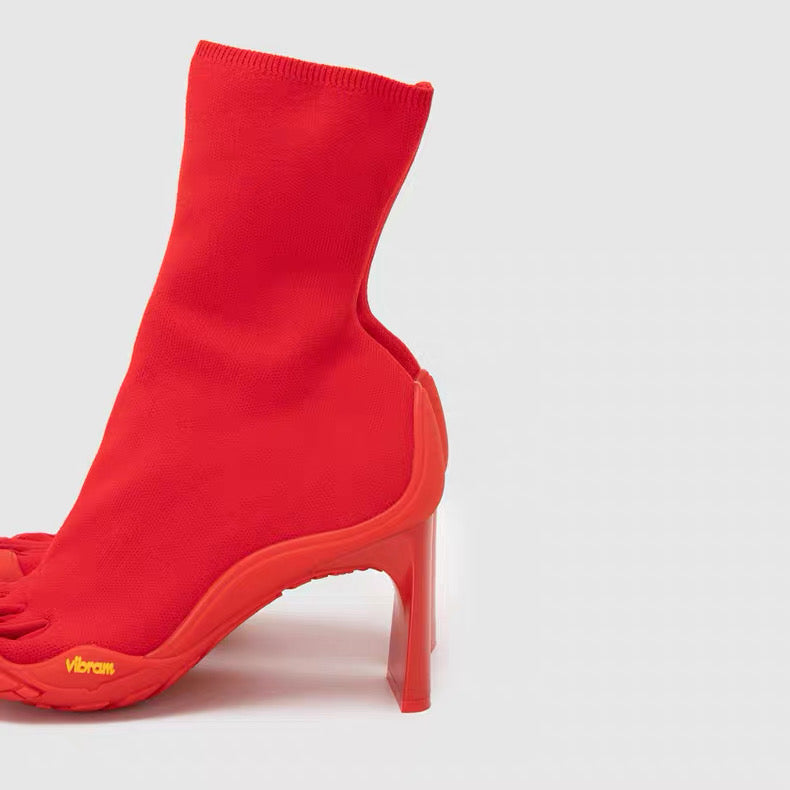 Balenciaga Vibram Toe Heeled Sock Boots in Red
