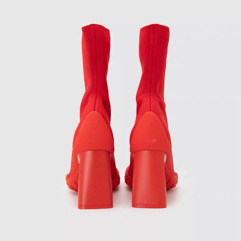 Balenciaga Vibram Toe Heeled Sock Boots in Red