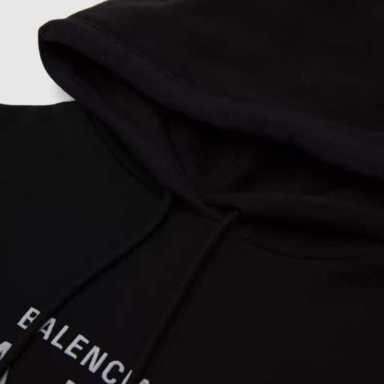 Balenciaga Paris Logo Embroidered Hoodie Black
