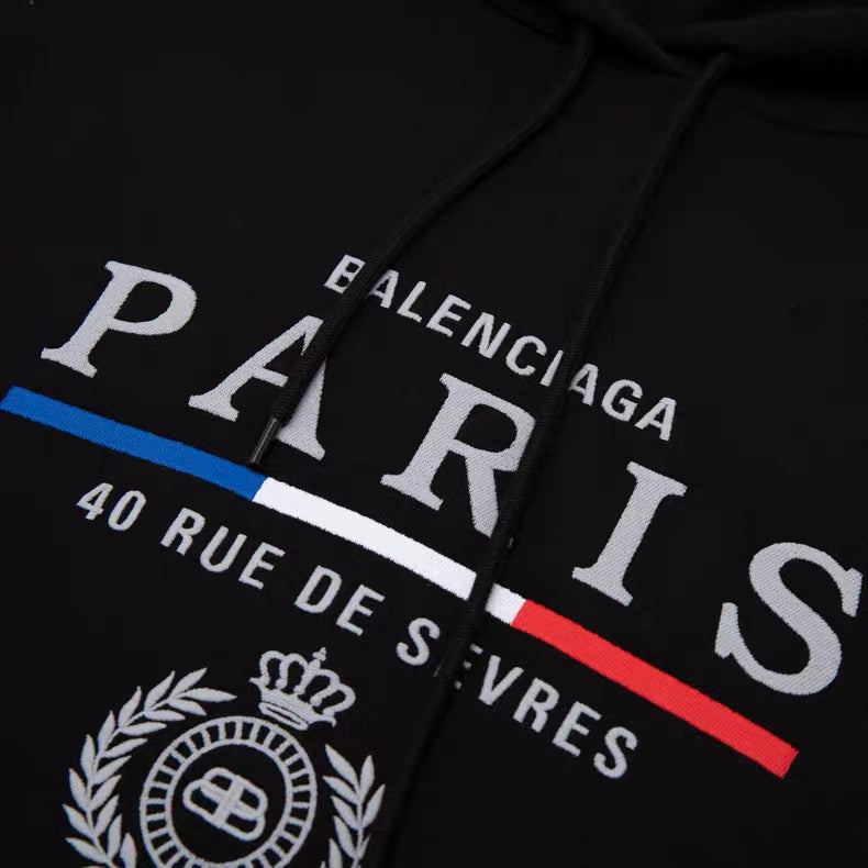 Balenciaga Paris Logo Embroidered Hoodie Black