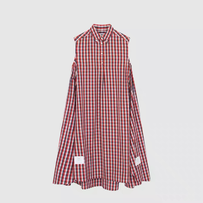 Thom Browne Red Plaid Sleeveless Shirt Dress