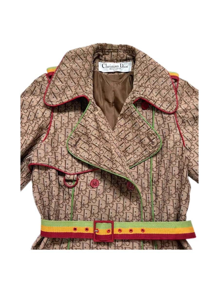Christian Dior by John Galliano Oblique Monogram Rasta Trench Coat – Vintage Jamaica Belted Archive Coat