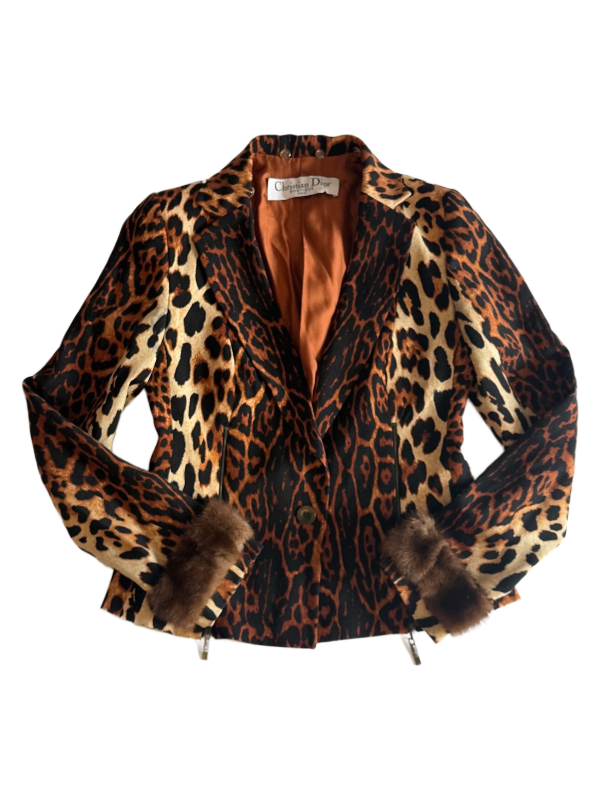 Christian Dior by John Galliano Leopard Print Wool Jacket with Mink Fur Cuffs – 2004 Runway Piece