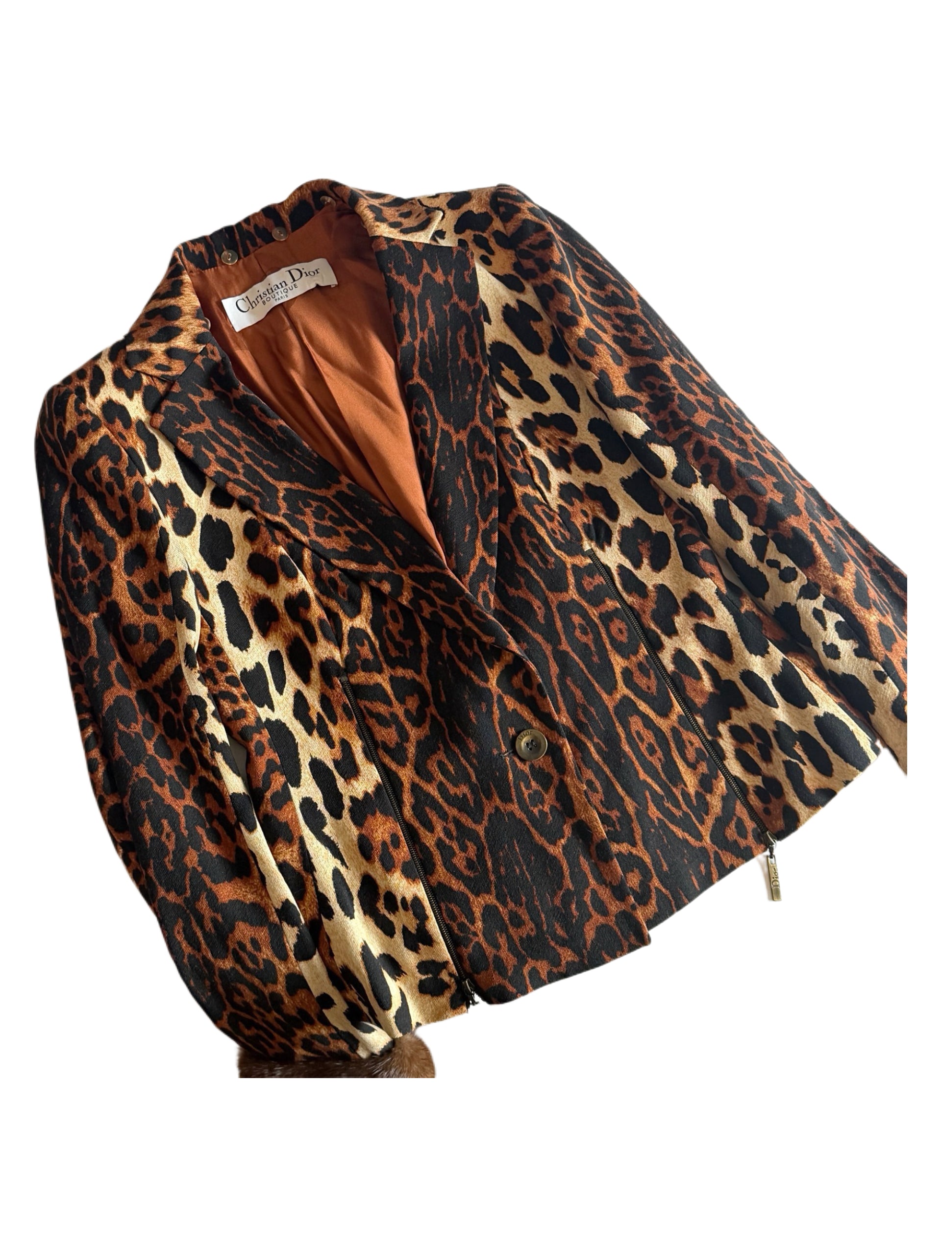 Christian Dior by John Galliano Leopard Print Wool Jacket with Mink Fur Cuffs – 2004 Runway Piece