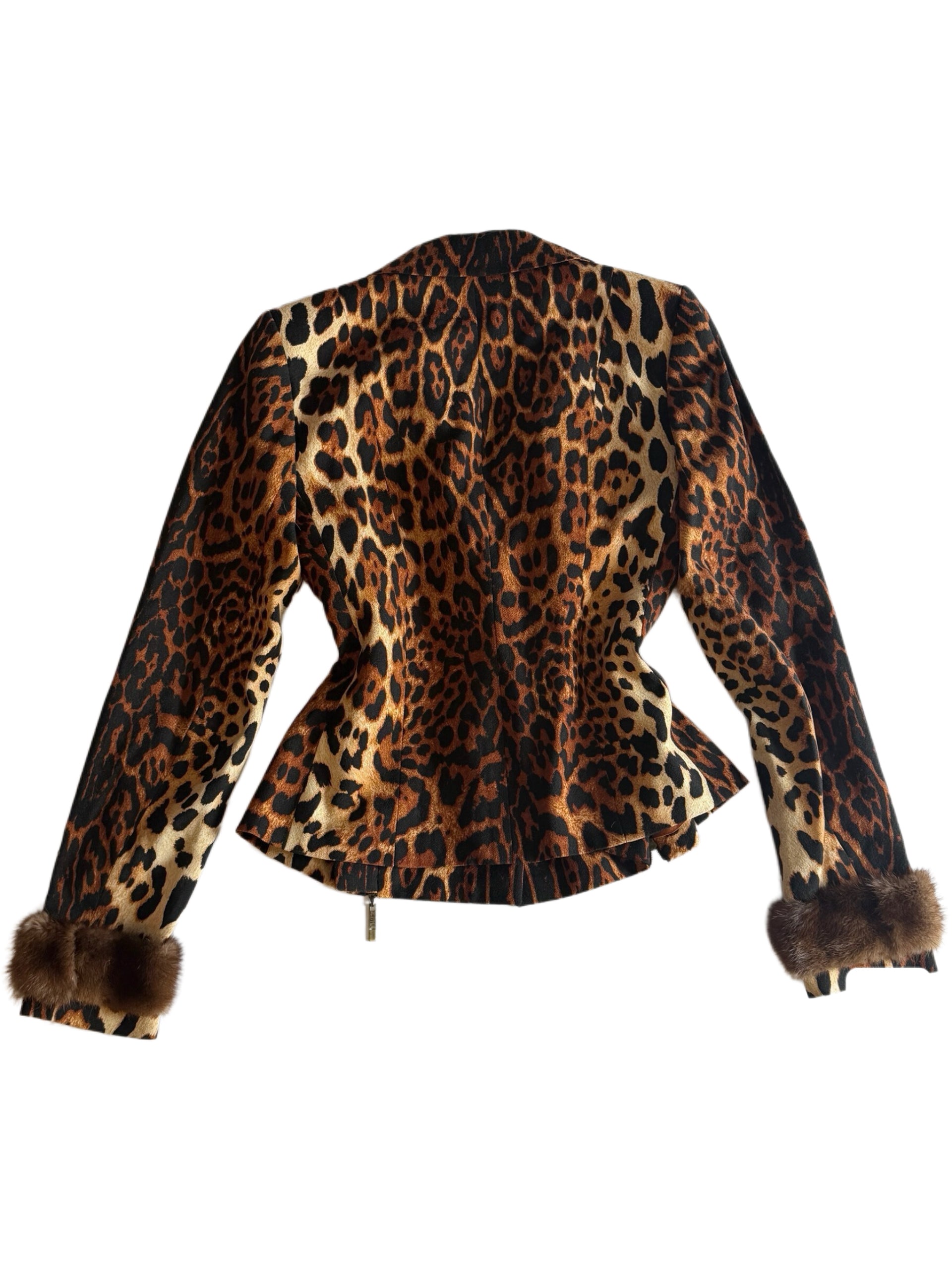 Christian Dior by John Galliano Leopard Print Wool Jacket with Mink Fur Cuffs – 2004 Runway Piece