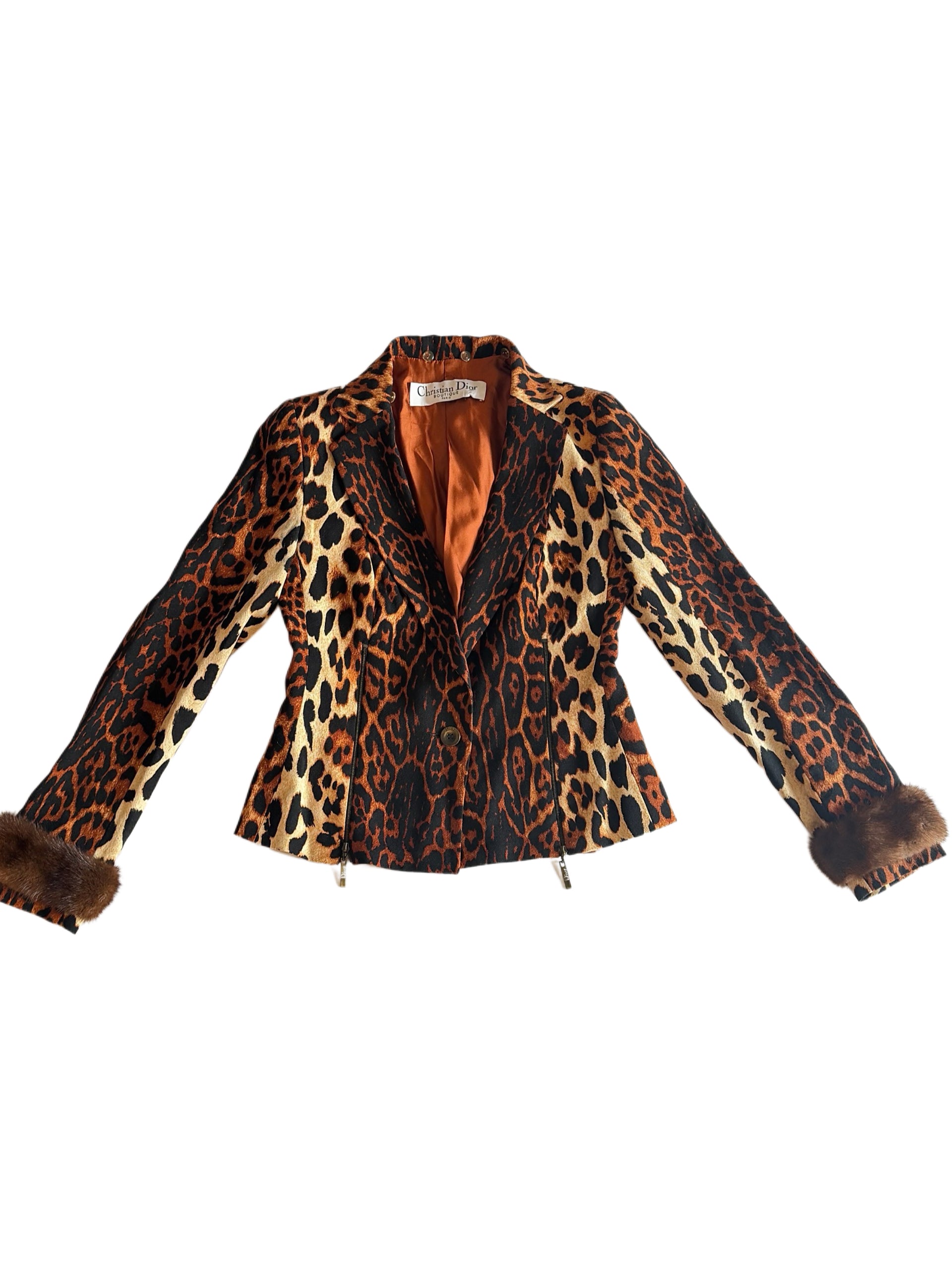 Christian Dior by John Galliano Leopard Print Wool Jacket with Mink Fur Cuffs – 2004 Runway Piece