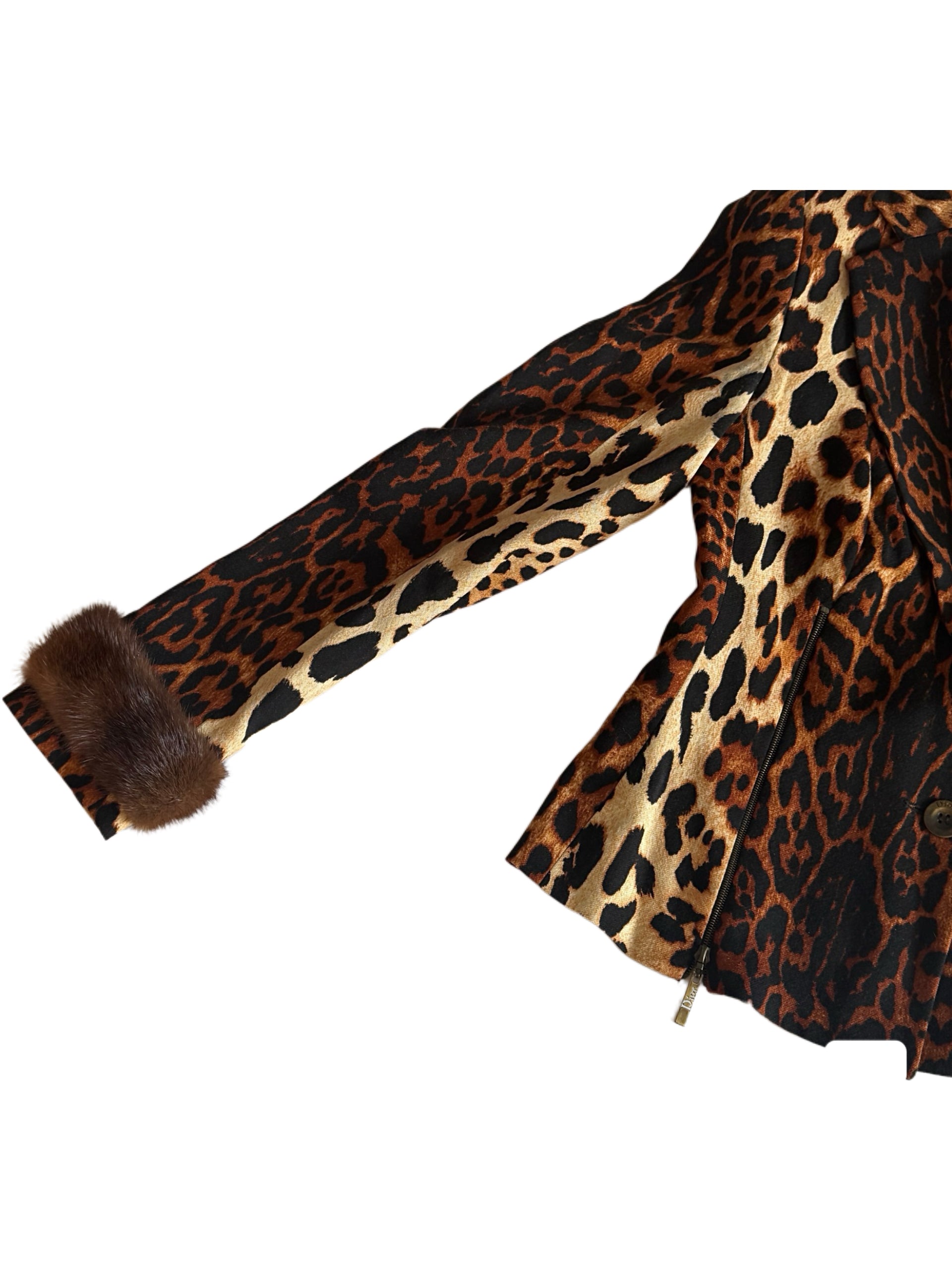 Christian Dior by John Galliano Leopard Print Wool Jacket with Mink Fur Cuffs – 2004 Runway Piece