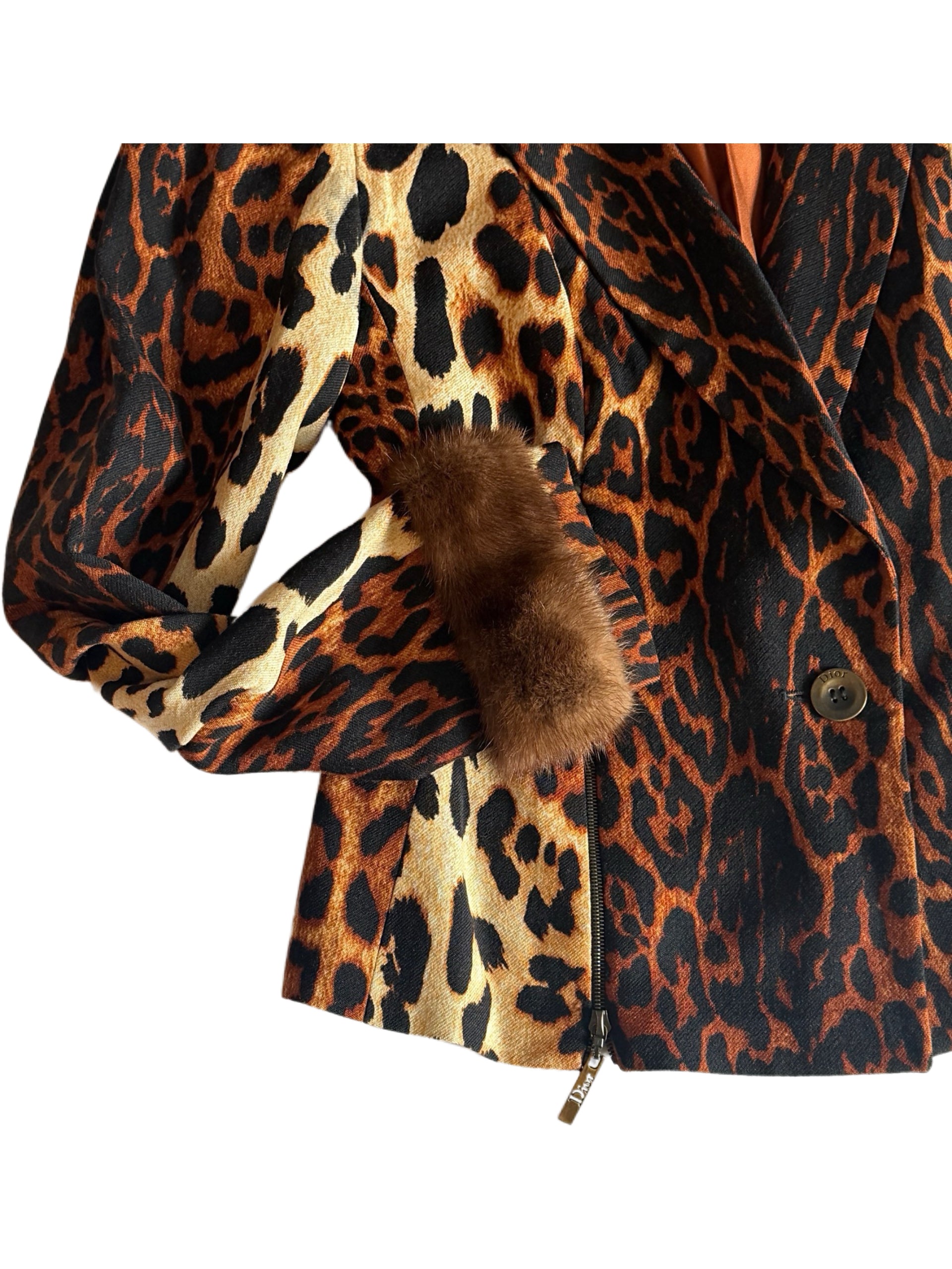 Christian Dior by John Galliano Leopard Print Wool Jacket with Mink Fur Cuffs – 2004 Runway Piece