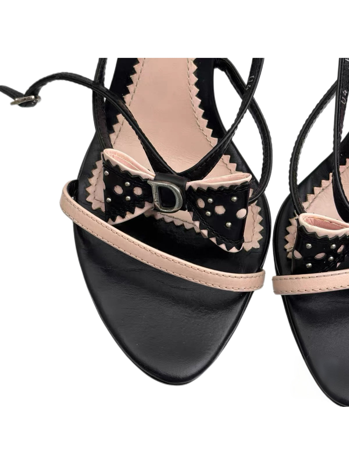 Christian Dior by John Galliano Bow Detail Strappy Heels – Vintage Black & Pink Studded Sandals