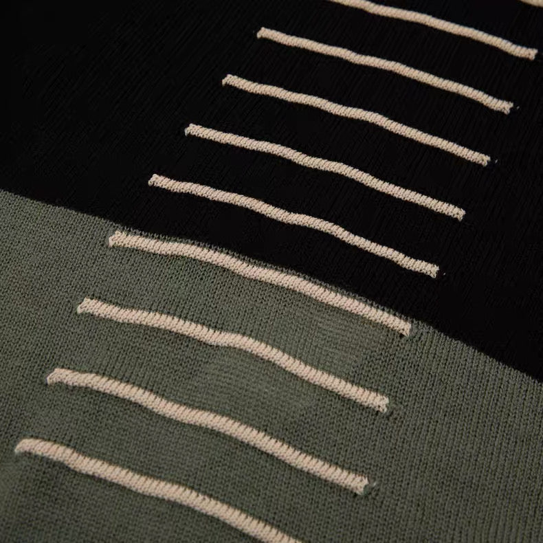 Rick Owens Black/Olive Panel Knit Long Sleeve Top
