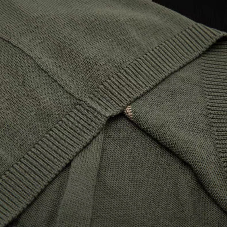 Rick Owens Black/Olive Panel Knit Long Sleeve Top