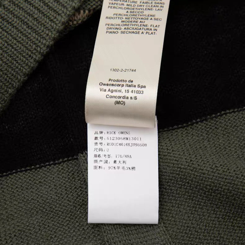 Rick Owens Black/Olive Panel Knit Long Sleeve Top