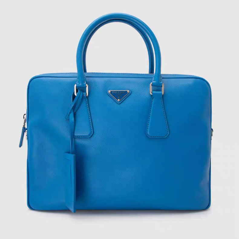 Prada Saffiano Leather Tote Bag – Blue / Red