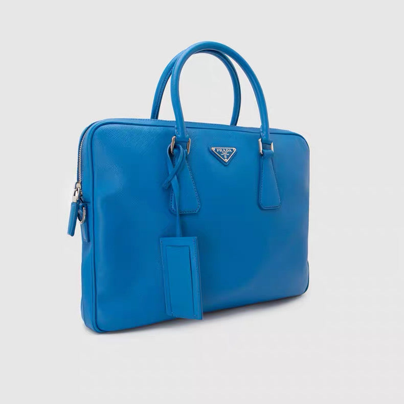 Prada Saffiano Leather Tote Bag – Blue / Red