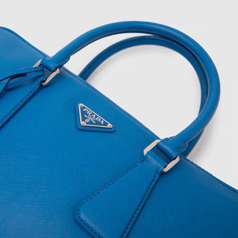 Prada Saffiano Leather Tote Bag – Blue / Red
