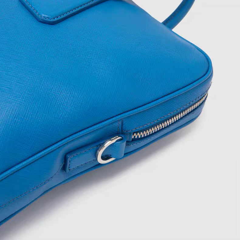 Prada Saffiano Leather Tote Bag – Blue / Red
