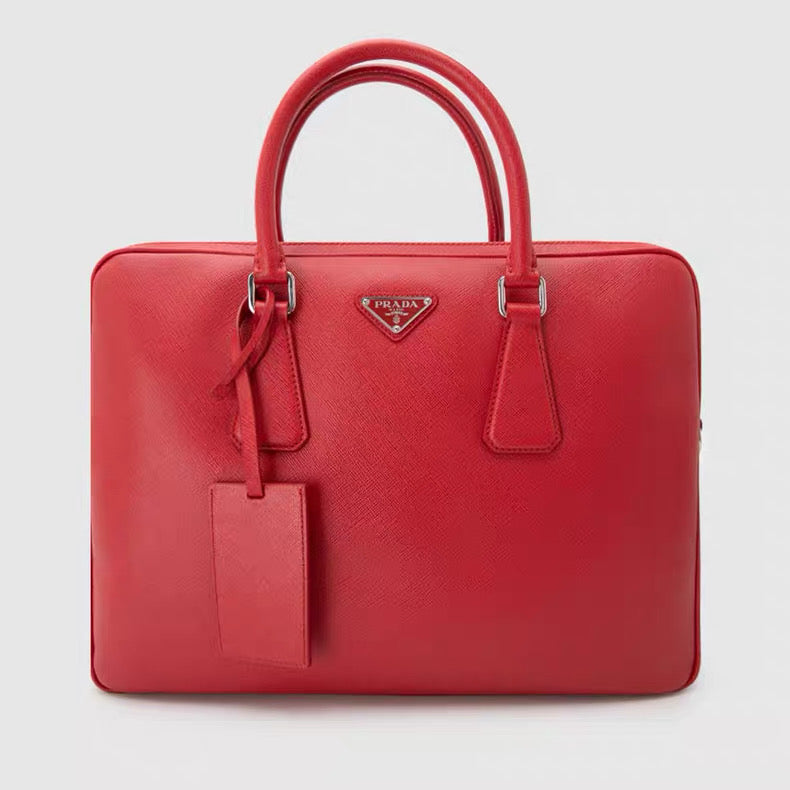 Prada Saffiano Leather Tote Bag – Blue / Red