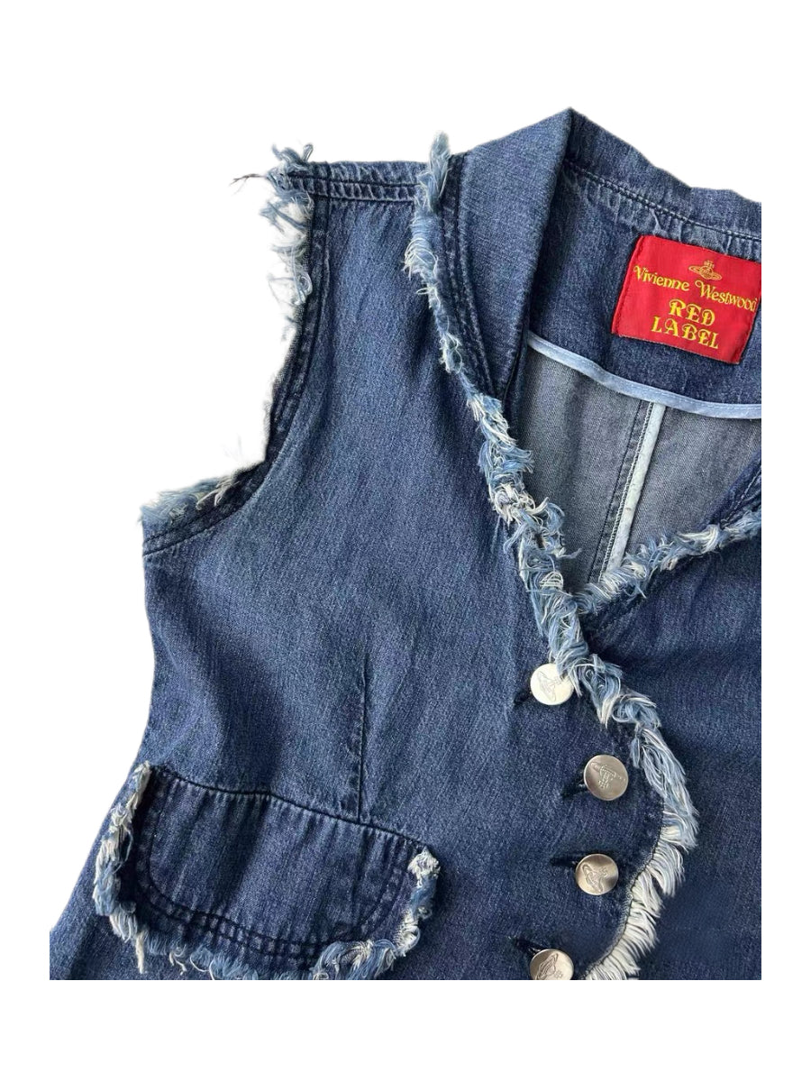 Vivienne Westwood Red Label Asymmetric Denim Vest – Raw Edge Vintage Waistcoat
