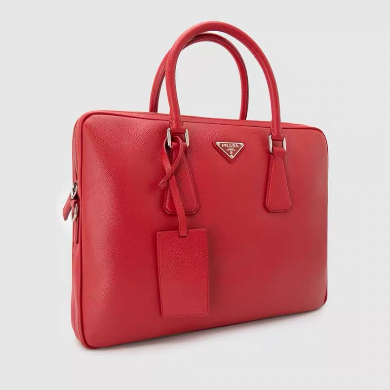 Prada Saffiano Leather Tote Bag – Blue / Red