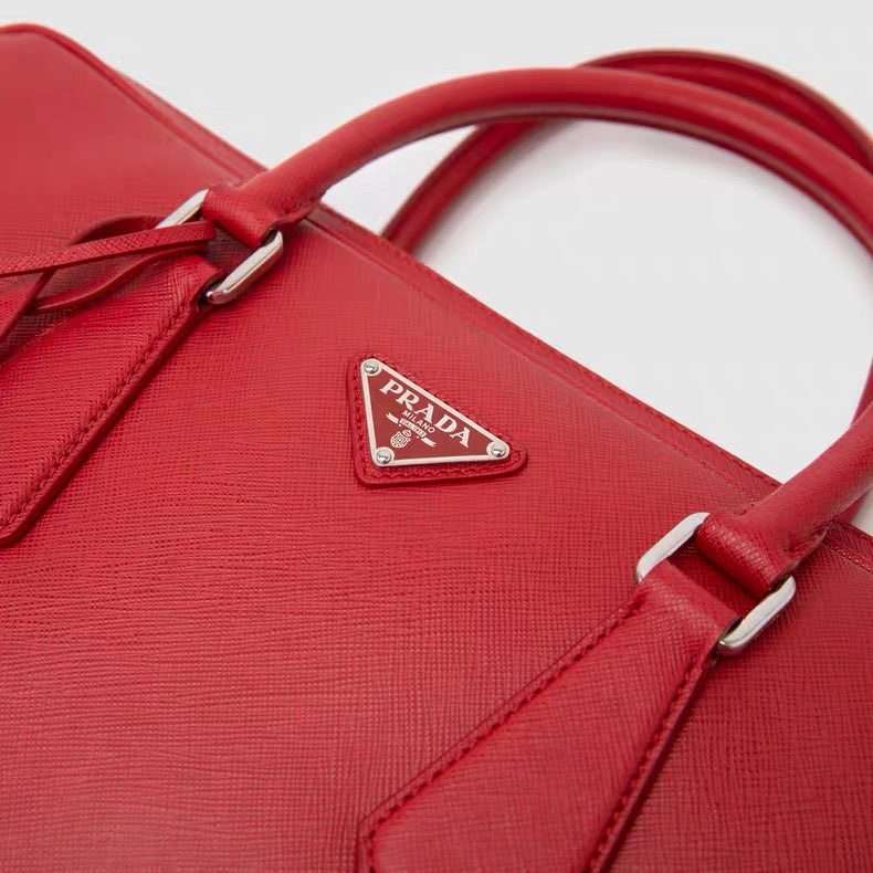 Prada Saffiano Leather Tote Bag – Blue / Red