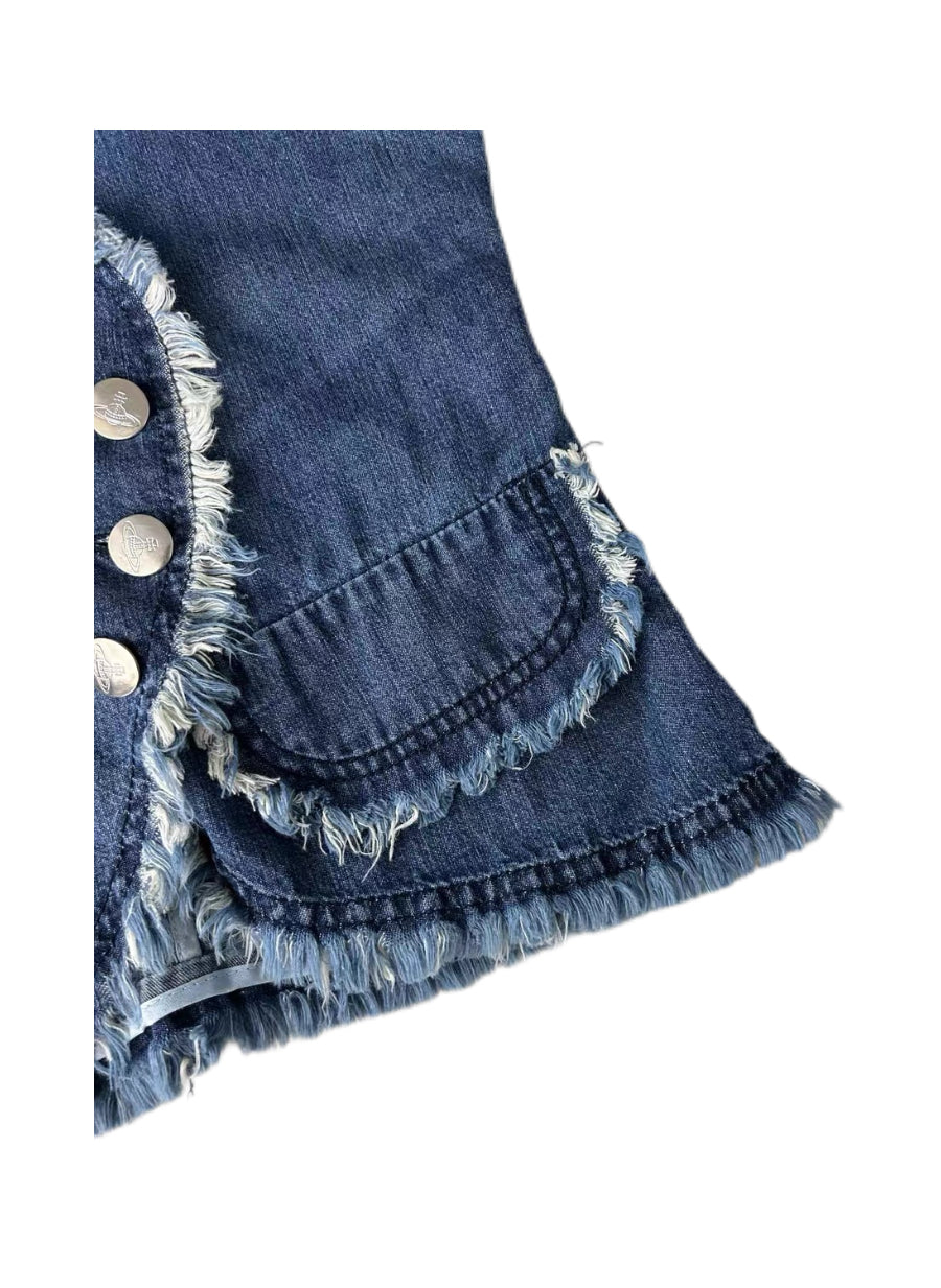 Vivienne Westwood Red Label Asymmetric Denim Vest – Raw Edge Vintage Waistcoat